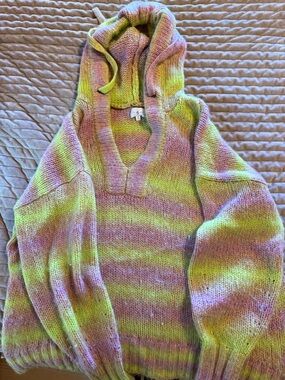 Lou & Grey Pastel Green and Purple Hooded Striped Sweater